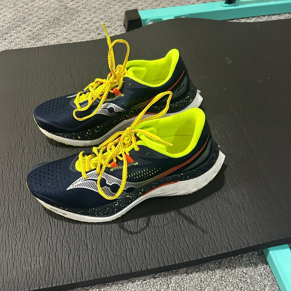 Saucony Men's Navy Blue and Neon Yellow Athletic Running Shoes